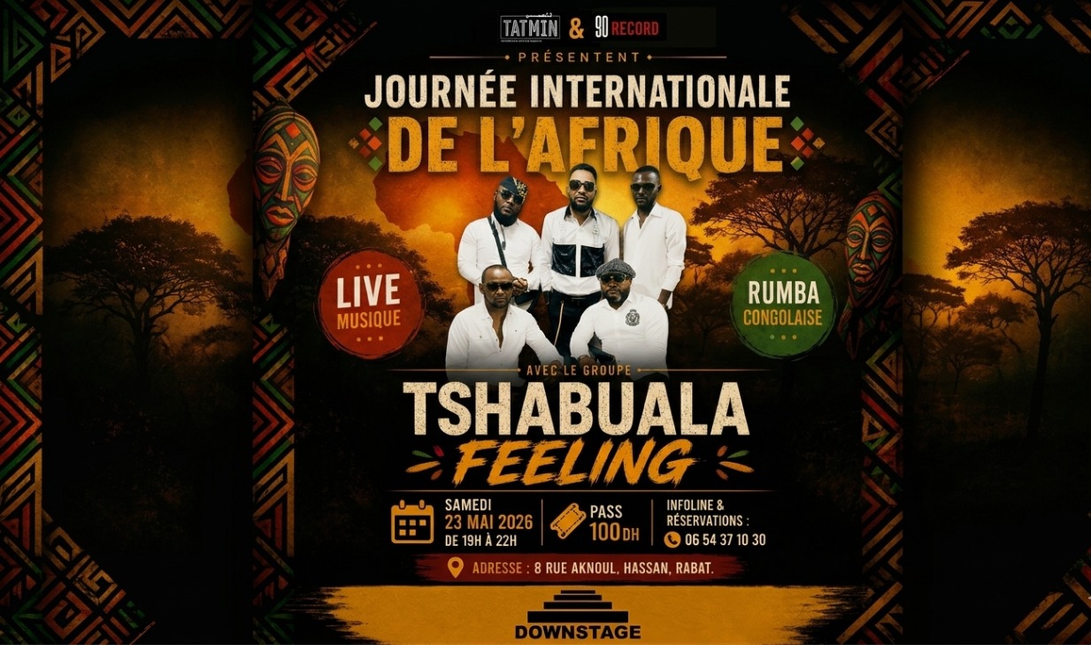 Affiche du concert Tshabuala Feeling à Rabat pour la Journée Internationale de l'Afrique avec Rumba Congolaise et Ndombolo